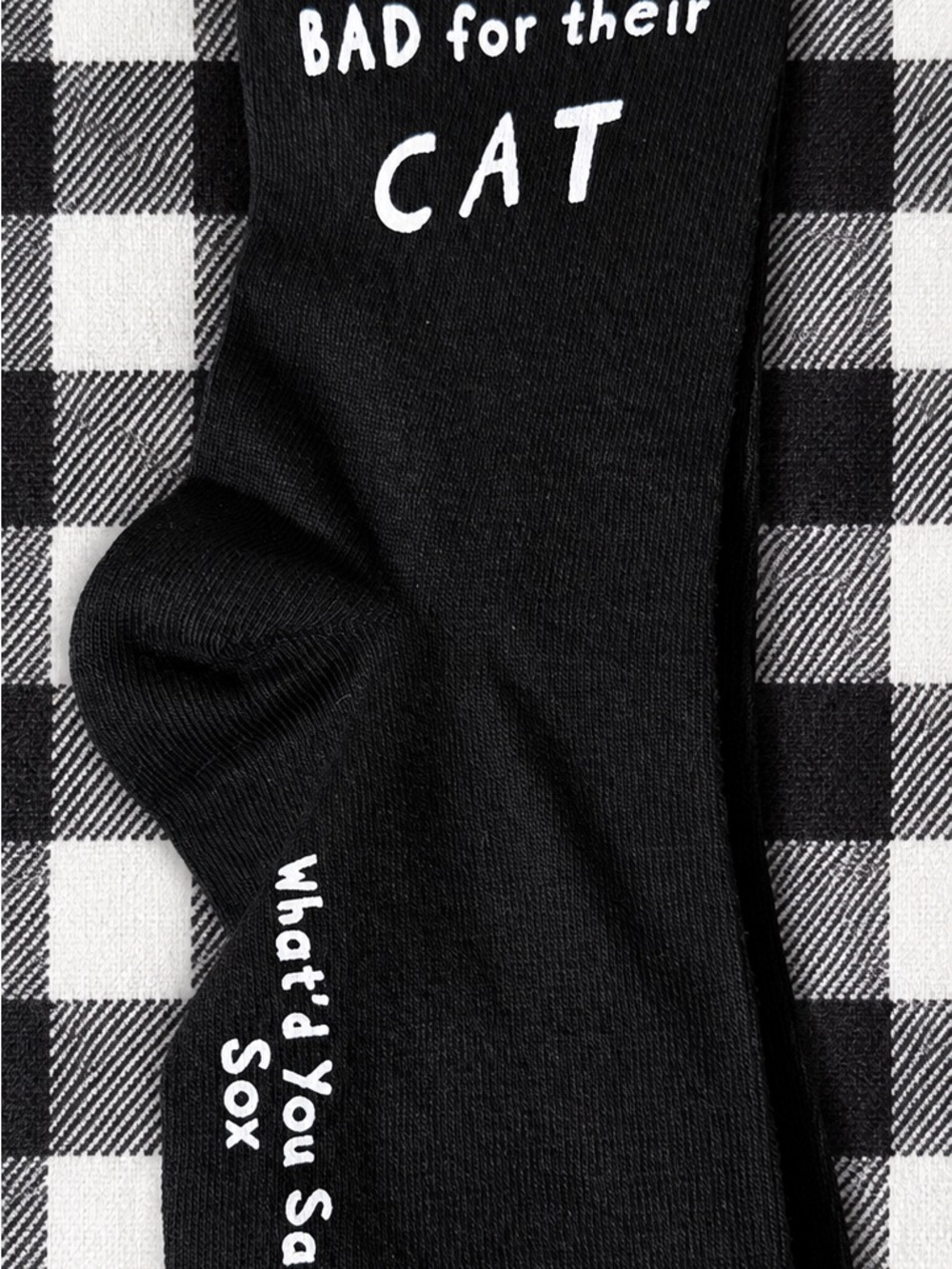 What'd You Say Sox 'I Feel Bad for Their Cat' Black Crew Socks
